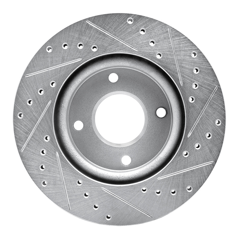 Nissan Versa Brake Rotor (1) - Front Left - R1 Concepts - Drilled & Slotted - Silver - `07-`14